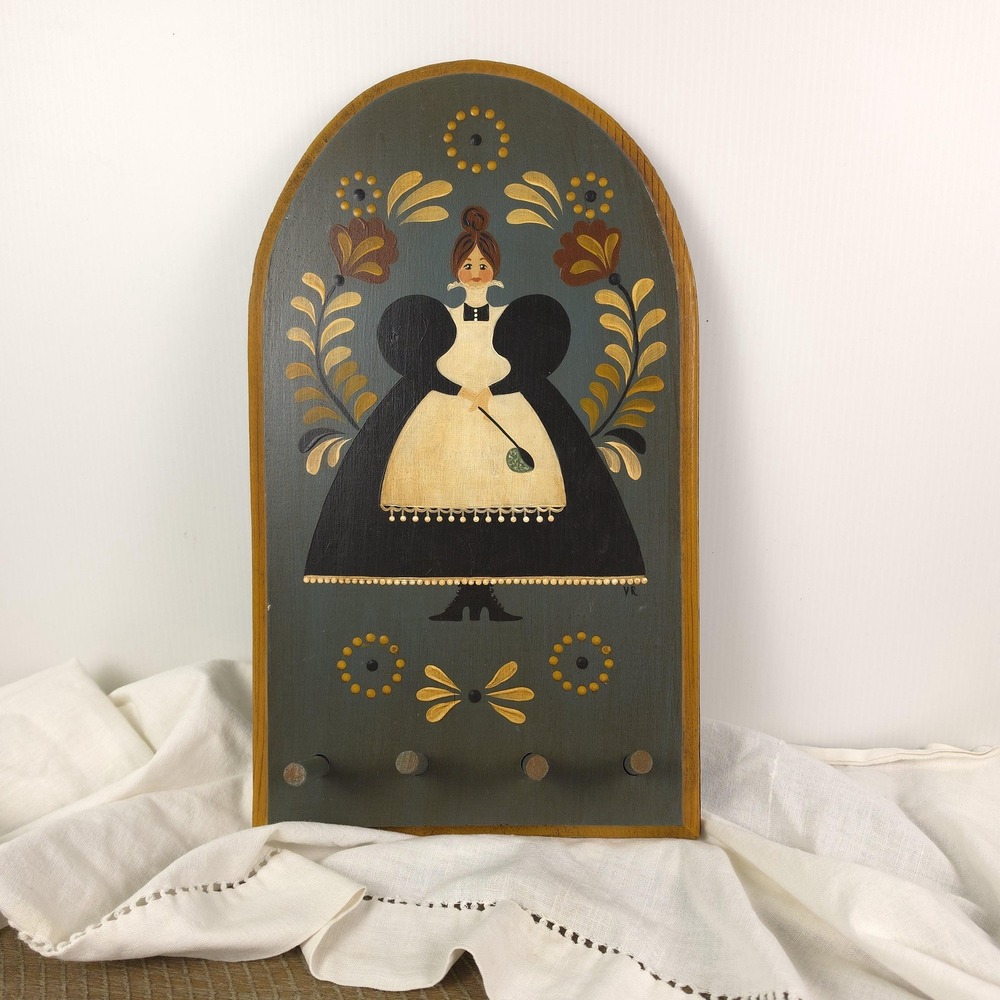 Hand Painted Folk Art Wall Hook, Vintage Wall Decor